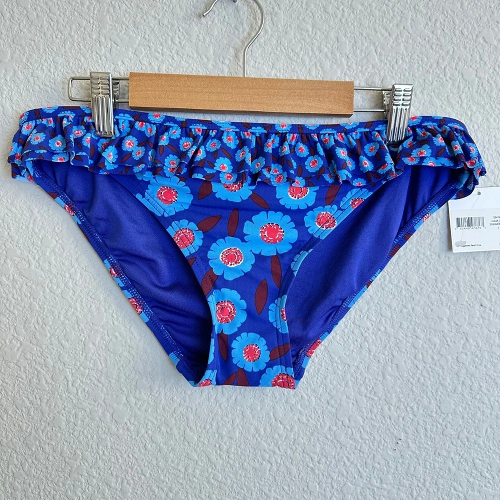 Kate Spade New York Dive Right In Ruffle‎ Bikini Bottom Cobalt Blue Floral Small